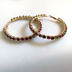 Multi Color Rhinestone Handmade Hoop Earrings